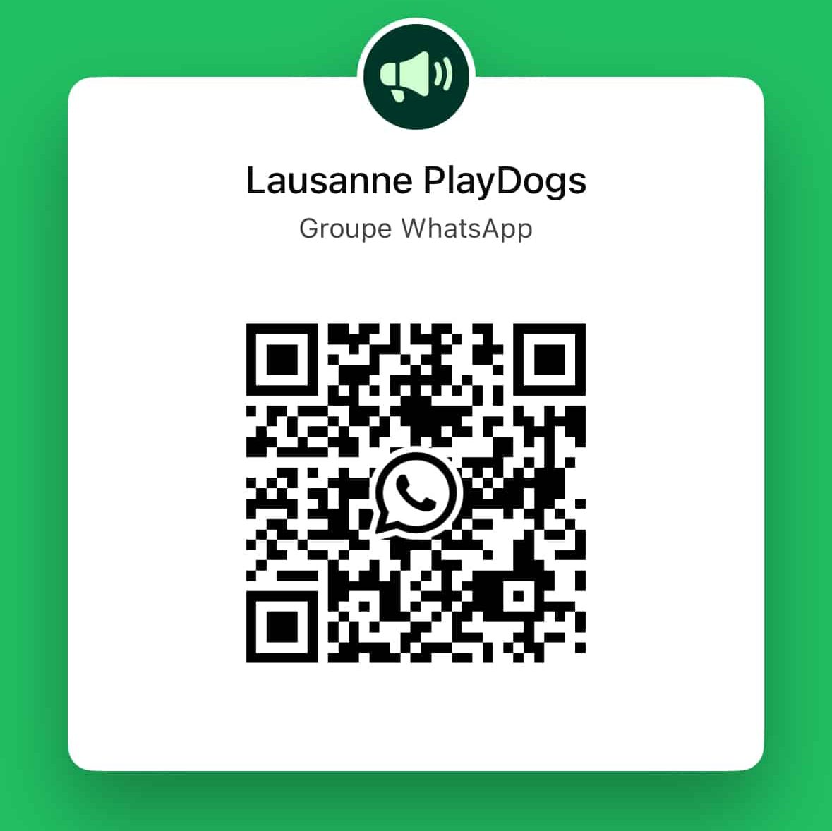 Rejoindre le groupe Whatsapp Lausanne PlayDogs en scannant le QRcode