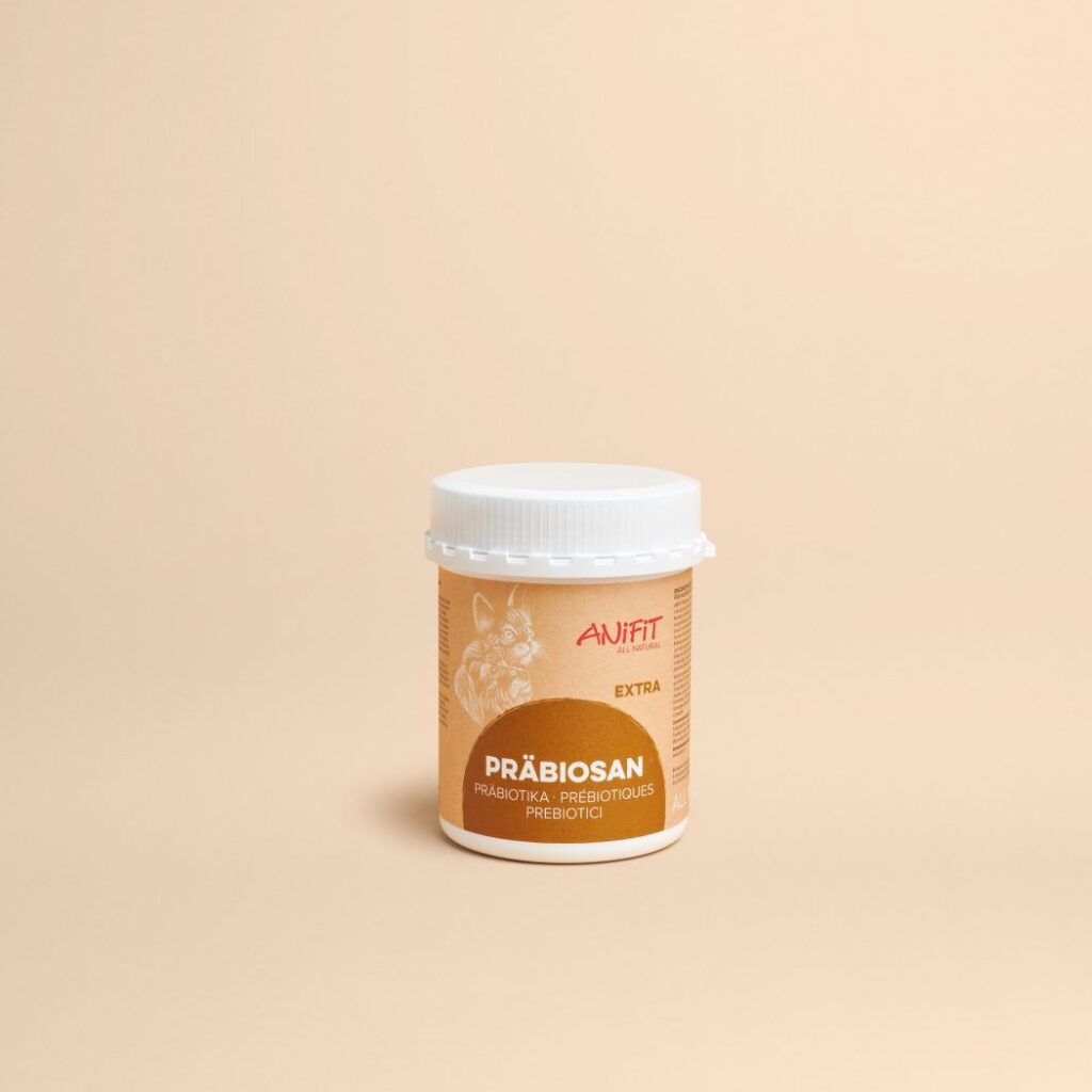 Pot de supplément alimentaire sur fond beige.