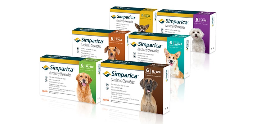 Boîtes de comprimés Simparica pour chiens.