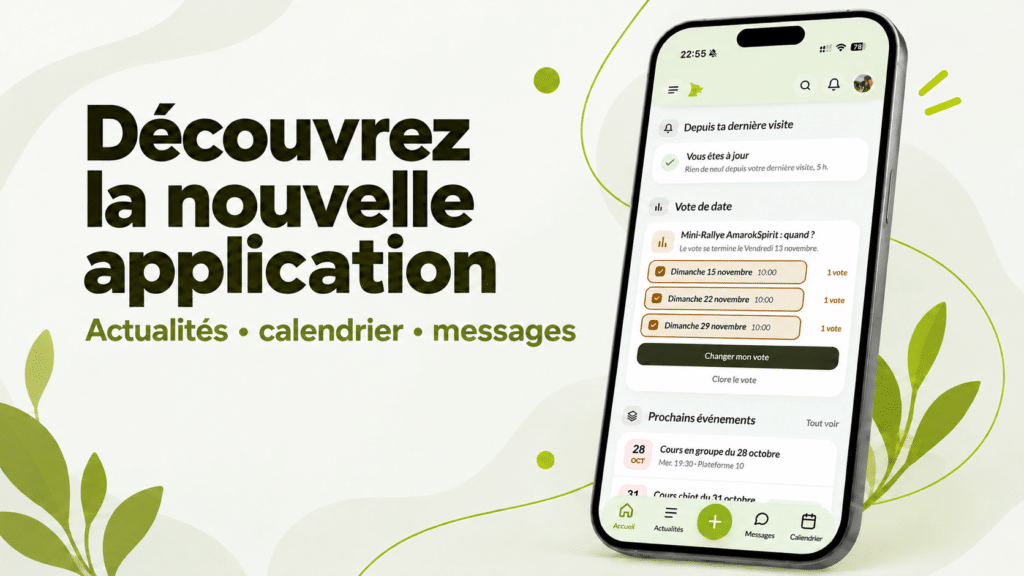Smartphone présentant la nouvelle application avec calendrier et messages