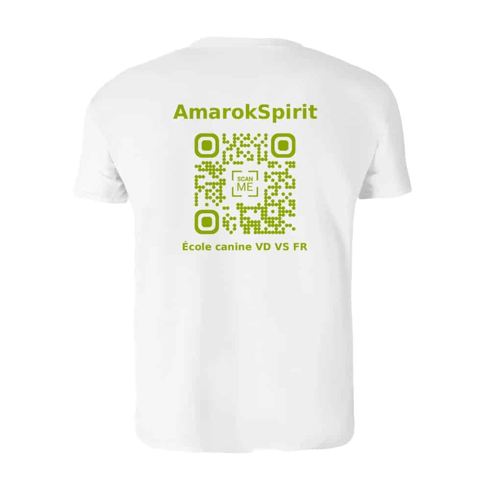 T-shirt blanc avec QR code vert AmarokSpirit