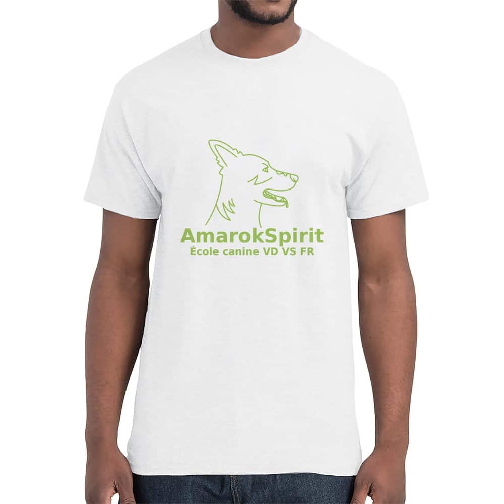 T-shirt blanc logo loup AmarokSpirit vert