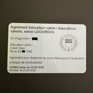 Carte d’agrément d’éducateur canin cantonale