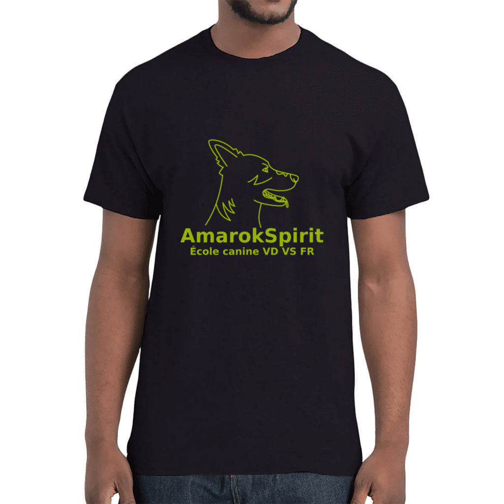 T-shirt noir AmarokSpirit avec logo chien vert