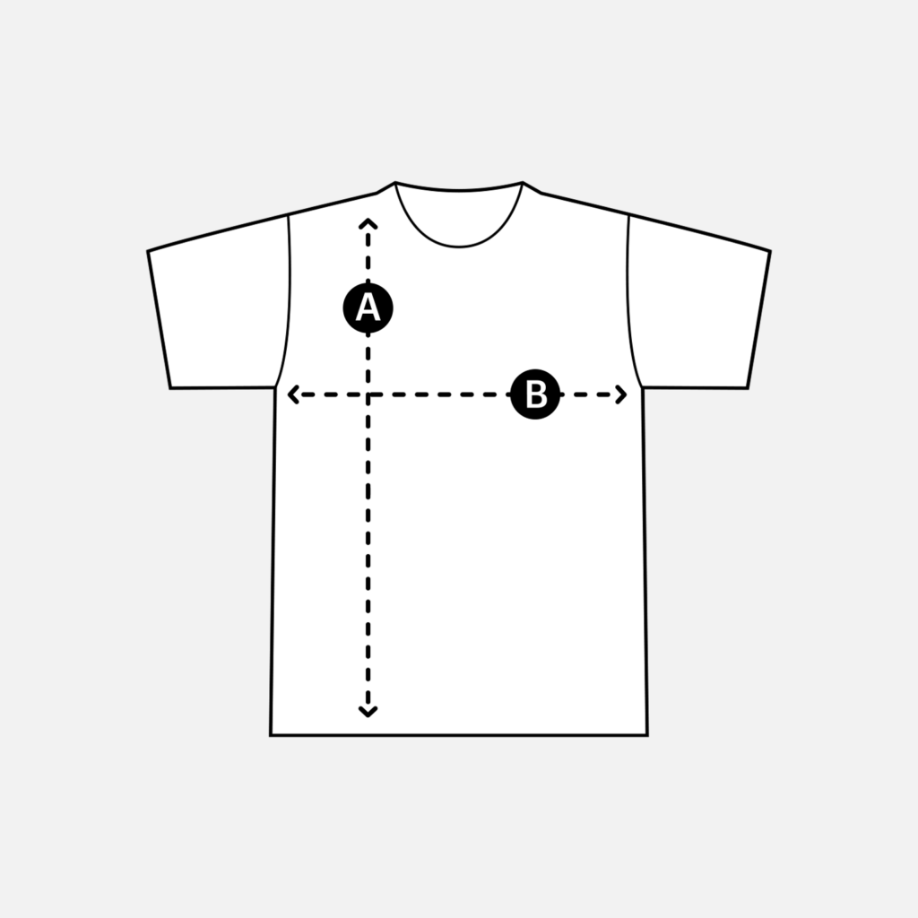 Schéma de t-shirt avec mesures hauteur et largeur