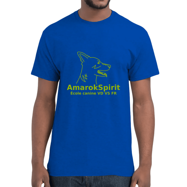 T-shirt bleu AmarokSpirit école canine logo chien